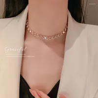 Choker 2022 Korean Fashion Statement Necklace Simple Rhinestone Pearl Necklaces Gold Color Clavicle Chain Party Jewelry
