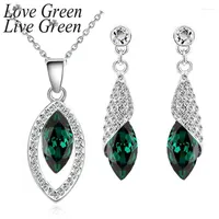 Necklace Earrings Set Horse Eye Full Rhinestones Crystal Silver Color Green Blue Woman Jewelleri Earring Jewelry Gift