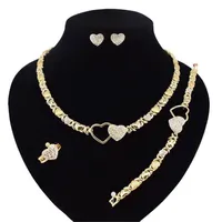 hugs and kisses necklace Heart Gold Color Crystal Party Engagement Anniversary Wedding Jewelry Set Gifts For Women169d