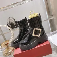 RV05 designer Martin boots women's leather fashion boots for woman metallic square button rhinestones personality Casual black boots