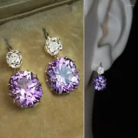 Dangle Earrings Charming Drop For Women Geometric Purple Zirconia Elegant Female Exquisite Lady Bridal Party Accessories Fancy Jewelry