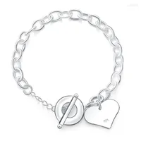 Bracelets Fashion Smooth Love Heart Charm Bracelet For Women 925 Sterling Silver Female Hand Chain Wristband Pulseira Gift