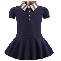 Baby Girls Dress Kids Lapel College Wind Bowknot Short Sleeve Pleated Polo Shirt Skirt Children Casual Designer Clothing Kid Cloth232H