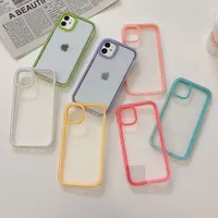 Transparent Back Phone Cases For iPhone 14 Max 13 12 11 Pro Xr Xs Max 7 8 Plus Candy Color Boder 2 in 1 Case
