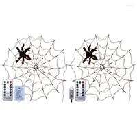 Strings Halloween LED Spider Web String Light With Remote Control 8 Modes Net Mesh Atmosphere Lamp Outdoor Indoor Party Decor