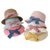 Berets Doit High Quality Boys Girls Straw Bag Hat Set Bow Tie Summer Sun Hats For Kids Children Beach Foldable Sunscreen Caps