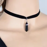 Choker Idealway Gothic Style Black Ribbon Chain Quartzs 6 Colors Natural Stone Necklaces &amp; Pendants Necklace For Women Girl