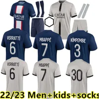 Maillots De Football Mbappe Men Kids Jerseys Shorts Socks Kits 22 23 Soccer Jersey Psgs Fourth 2022 2023 Hakimi Shirt Set Uniform Maillot