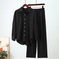 Women's Two Piece Pants 2 Pcs Set Fall Shirt Suit Soft Breathable Turn-down Collar Women Blouse Set Female Clothes