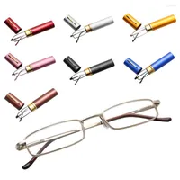 Óculos de sol portáteis óculos de leitura anti-reflexo UNISSISEX Frame aço inoxidável EyeGlasses Delding Spring com força da caixa do tubo 1.0- 4.0