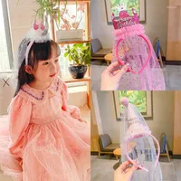 Hair Accessories Kids Girls Hairband Crown Princess Veil Headband Hairpin Stage Props Children's Birthday Gifts