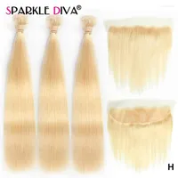 Human Hair Bulks 613 Blonde Straight Brazilian Weave 3 4Bundles With Frontal Remy And A Lace
