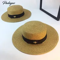 Spring And New Retro Gold Braided Flat Head Straw Lady Wide Eaves Sunscreen Sun Summer Hat Cap C19041701324h