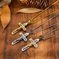 Stainless Steel Crucifix Jesus Cross Necklace Pendant Multilayer Jesus Christ Necklaces Chain gift