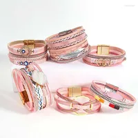 Charm Bracelets Amorcome Geometric Circle Heart Cross Wrap Women Statement Jewelry Boho Pink Leather Bracelet Femme Pulsera