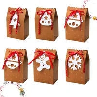 Gift Wrap 6pcs Boxes Christmas Candy Case Baking Biscuits Kraft Paper Packaging Box Container Party Supplies Bag With