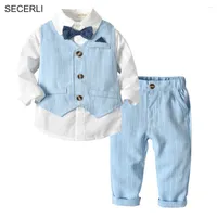 Clothing Sets Kids For Boys 2 4 6Years Long Sleeve White Shirt Striped Vest Trousers 3Pieces Suit Spring Formal Clothes Set