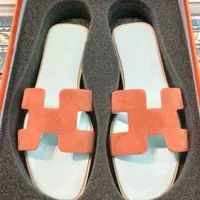 Designer Herme Slide Slippers Women Wear Out in Summer 2022 Spring New H-type Sandals Leather Flat Bottom High Version Beach Flip Flops R5GV