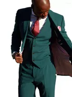 Men's Suits Dark Green Solid Color Men Slim Fit 3pcs Fashion Business Blazer Trousers Wedding Groom Wear Clothing Jacket Pants Vest