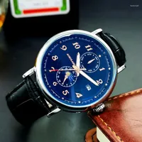 Wristwatches AOKULASIC Mens Watches Fashion Waterproof Automatic Mechanical Business Watch Man Luminous Leather Sport