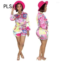 Women's Tracksuits European Style Summer Shorts Set Casual Slim Full Sleeve Shirt Top And Tracksuit