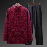 Ethnic Clothing Spring Summer Chinese Style Silk Satin Tang Suit Men Jackets Coats And Pants Sets Male Vintage Button Streetwear