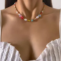 Choker Handmade DIY Colorful Africa Beads Pearl Necklace For Women Daisy Flower Collar Girls Short Neck Chains Jewelry