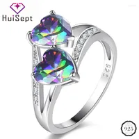 Cluster Rings HuiSept Fashion Silver 925 Ring Jewelry Heart-shape Topaz Sapphire Ruby Zircon Gemstones For Women Wedding Party Wholesale