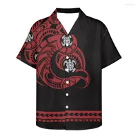 Men's Casual Shirts HYCOOL Polynesian Sea Turtle Tattoos Print For Men Button Up Loose Fit Summer Hawaiian Shirt Wedding Party 5xl