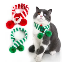 Party Hats Pet Knitted Wool Striped Christmas Scarf Cat Dog Christmas Tree Elderly Adjustable Collar Bib Pet supplies Christmas Ornaments T220929