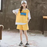 Clothing Sets Kids 2022 Summer Letters Girls Clothes Short Sleeve Basketball Pants Sports Suit Teens 6 7 8 9 10 11 12 Years