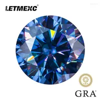 Beads Letmexc Blue Moissanite Loose Stone Lab Diamond Gems VVS1 Round Shape With GRA Cartificate For Custom Jewelry