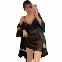 women's Sleepwear Summer Imitation Silk Home Service Luxury Sexy Sling Nightdress Nightgown Two-Piece With Chest Pad Sweet Ice Pajamas 75H9#