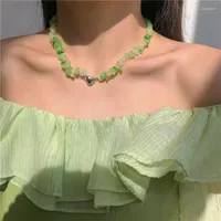 Choker 2022 Summer Green Gravel Beaded Clavicle Chain Short Necklace For Women Girl Korean Fashion Jewelry Accessories Kolye