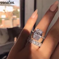 Vecalon Classic 925 Sterling Silver ring set Oval cut 3ct Diamond Cz Engagement wedding Band rings for women Bridal bijoux245z