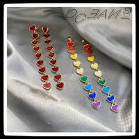 Dangle & Chandelier SexMara 20FW Simple S925 Red Rainbow Love Peach Heart Long Tassel Design Pendant Drop Earrings For Women Girls226O