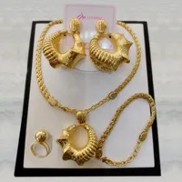 Necklace Earrings Set Fashion Africa Dubai Gold Plated Bracelet Earring Ring Ladies Jewelry For Women's Wedding Party Gift