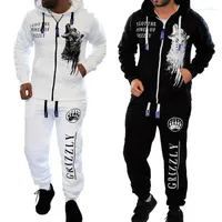 Men's Tracksuits Men's ZOGAA Brand Mens Jogger Sets Casual 2 Piece Set Tops Matching Pants Sweat Suit Print Black White Men Outfits