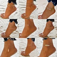 Fußkettchen geschichtetes Frauen Herz Gold -Knöchelarmband Charme Perlen Zierfuß -Fußschmuck für und Teen Girls Summer Barfoot Beach