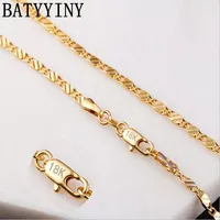 Chains BATYYINY 925 Sterling Silver 2MM 16-30 Inch Gold Side Chain Necklace For Woman Men Fashion Jewelry Charm Gift