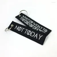 Keychains DO WE SAY TO THE GOD OF DEATH Keychain For Motorcycles And Cars Embroidery OEM Key Chain Keyring Tags Fashion LlaverosKeychains