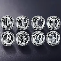 Authentic 925 Sterling Silver Vintage Clear Letter Bead Charms Fit Original Pandora Women Charm Bracelets Silver Jewelry264y