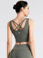 Yoga Outfit Tops Sports Fitness Vest Women Sleeveless Double-Sided Sanding Skin-Friendly Sexy Cross-Shape Back Solid