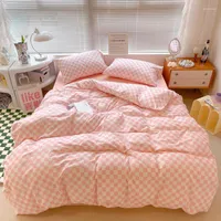 Bedding Sets Japanese-style Chessboard Check Cotton 4pcs Retro Korean Style Pure Sheet Quilt Cover Fashion Simple