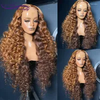 Blonde Highlight Transparent 13x4 13x6 Lace Front Human Hair Wigs Brown Remy 180% Brazilian Wavy Frontal For Women