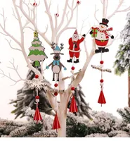 Noel Dekorasyonları 2022 Asılı Yaratıcı Boyalı Ahşap Santa Snowflake Bell String Tree Rüzgar Çanakları