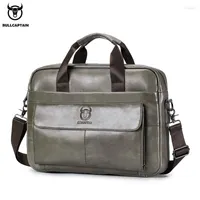 Briefcases BULLCAPTIAN First Layer Cowhide Laptop Bag 14 Inch Leather Shoulder Business Briefcase Handbag Work Men's