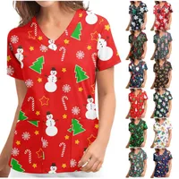 Men's T Shirts Christmas V-neck Uniform T-shirts Women Sleeve Snowman Pattern Short Nursing Top Women's Blouse