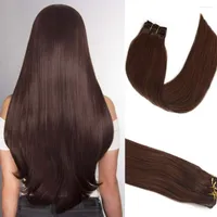 Human Hair Bulks Medium Brown Real Extensions #4 Long Straight Clip In Soft Brazilian Remy Pieces For Women Girls