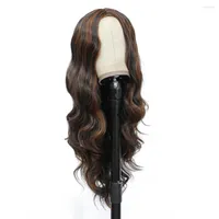 Synthetic Wigs Ombre 99j Long Wavy Hair Glueless For Women Middle Part Curly Body Wave Machine Made 16-26 Inch